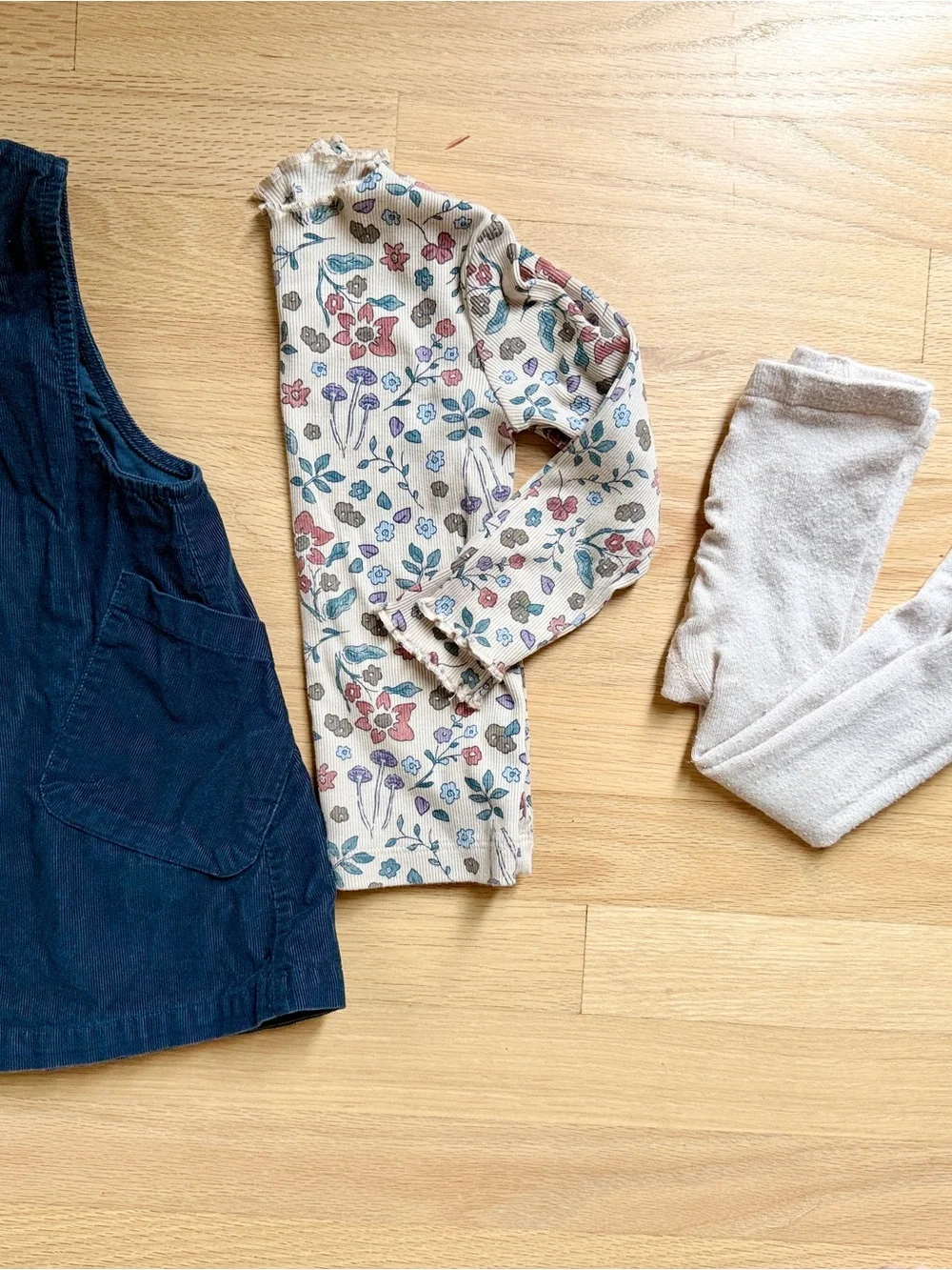 Carter's 3 Piece Set: Navy Corduroy Jumper with Floral Top and Tights, size 2T